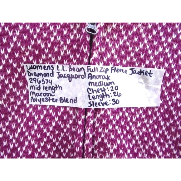 LL Bean Womens Size M Diamond Jacquard Anorak Full Zip Fleece Jacket 296574 - Picture 4 of 11